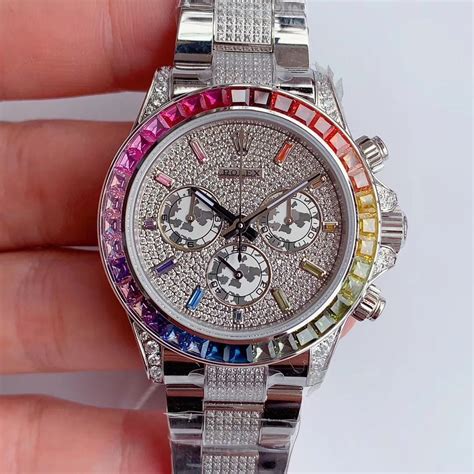 iced out rolex daytona rainbow replica